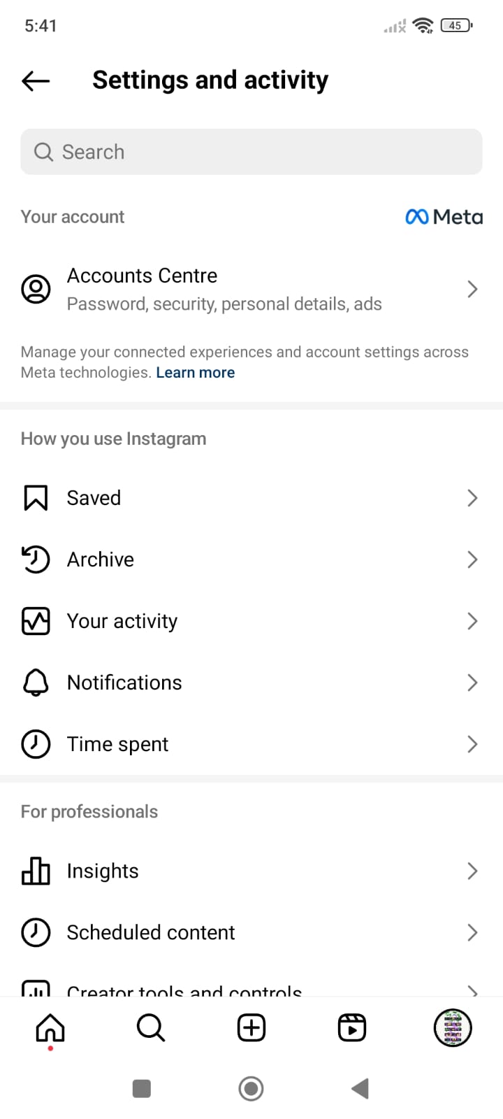 Instagram account settings SS