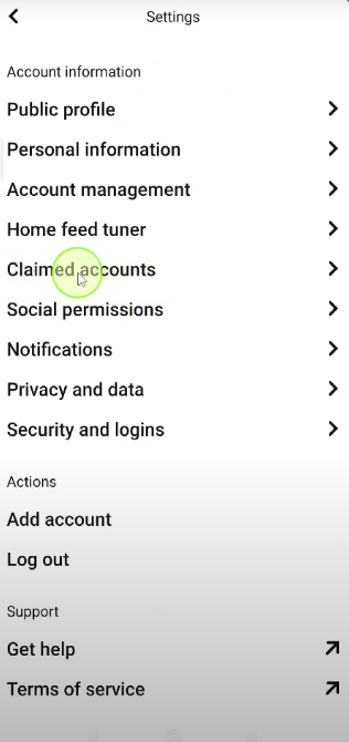 Go to claimed accounts option