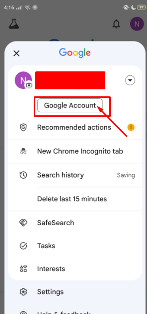 Tap Manage Your Google Account