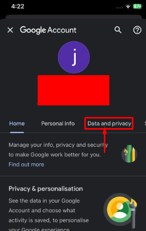 Select Data & Privacy from the top menu bar