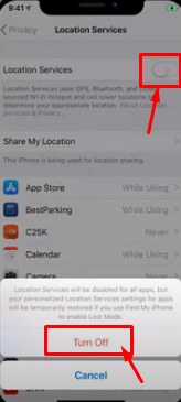 Swiping down will let you turn off location services for all or just the selected app