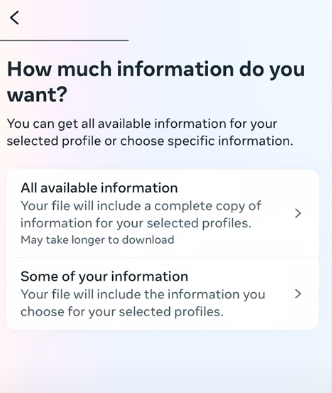 “Some of your information” after choosing the account from which you want to download your info