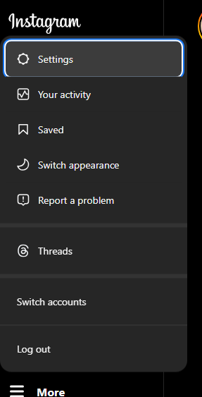 select settings option