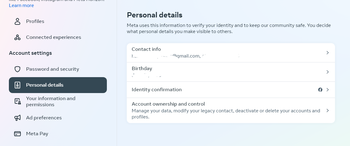 Select Personal Details, then Contact Info