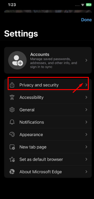 Select Privacy and Security 