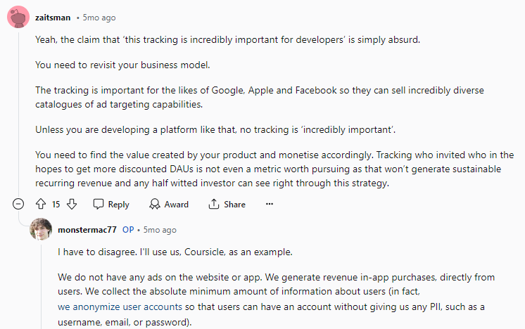reddit thread about cross app tracking