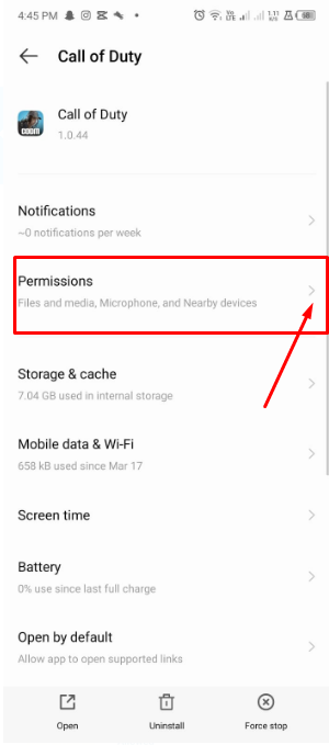 Choose the app that needs to be adjusted, then select Permissions