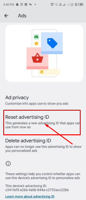 Select "Reset advertising ID."