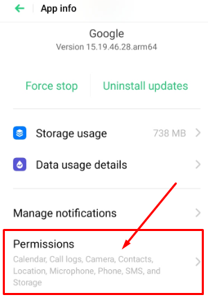 google permissions option