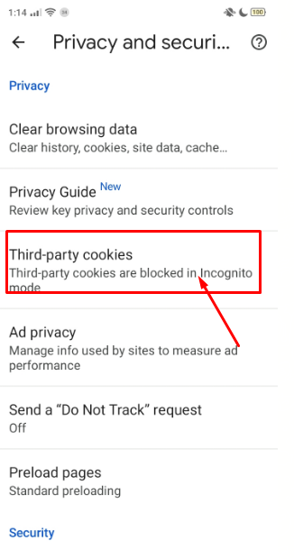 Choose the Option to block Third-Party Cookies