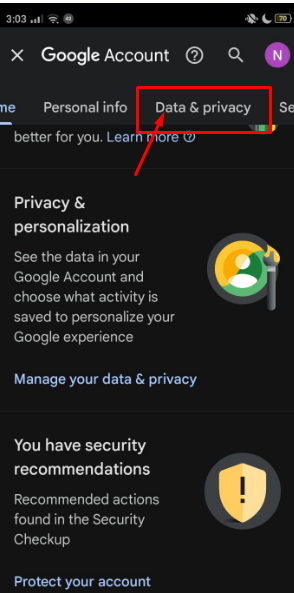 Tap the “Data and Privacy" tab 