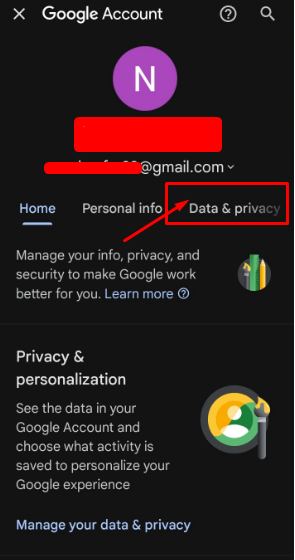 Tap the “Data and Privacy tab 