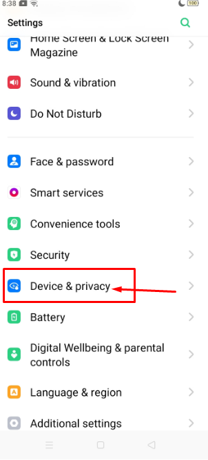 Select "Connections" or "Device and Privacy" 