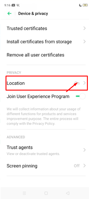 Tap "Location" to select the location