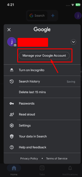 Tap Google Account