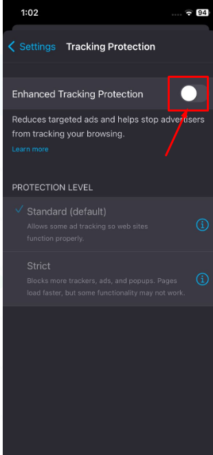 Turn on the Enhanced Tracking Protection 