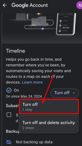 Select to turn tracking off