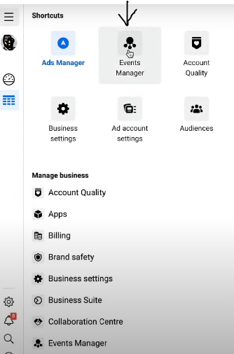 On the pop-up menu page, scroll down to "Events Manager." 