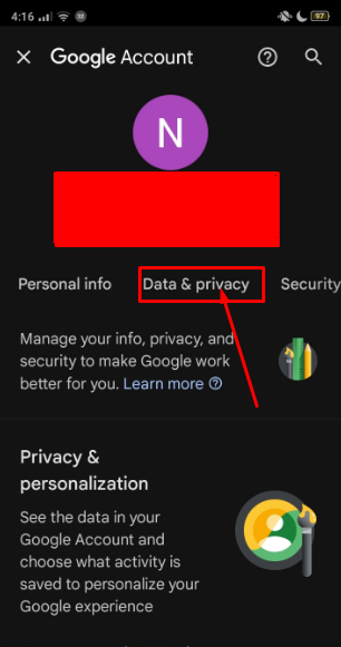 Data & Privacy from the top menu 