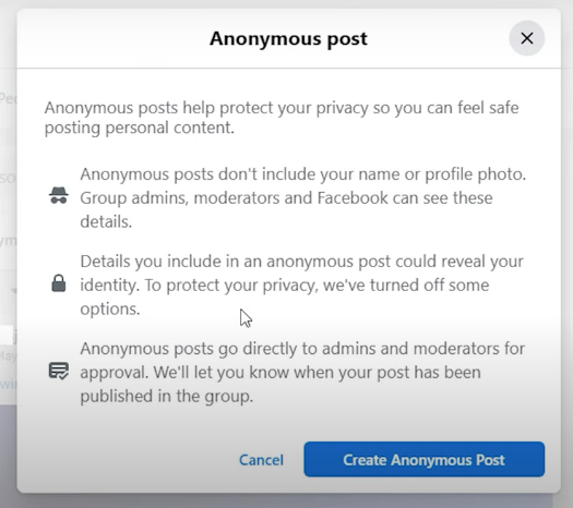 Select "Create an anonymous post"