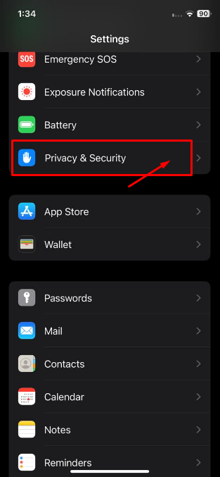 Navigate to Privacy & Security 