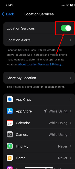 Turn off Location Services at the top of your screen 