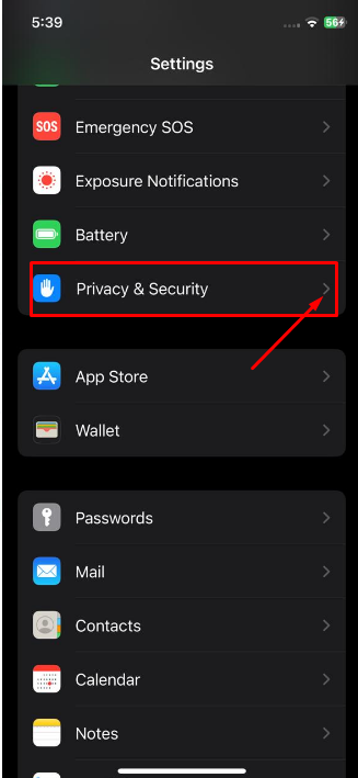 Return to Settings and choose Security & Privacy
