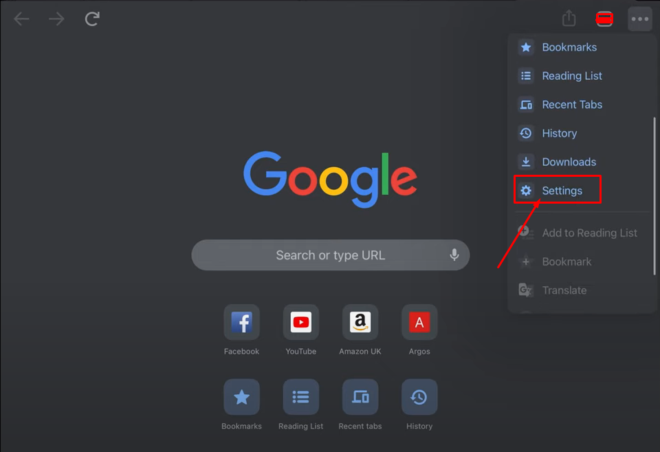 Click on settings option