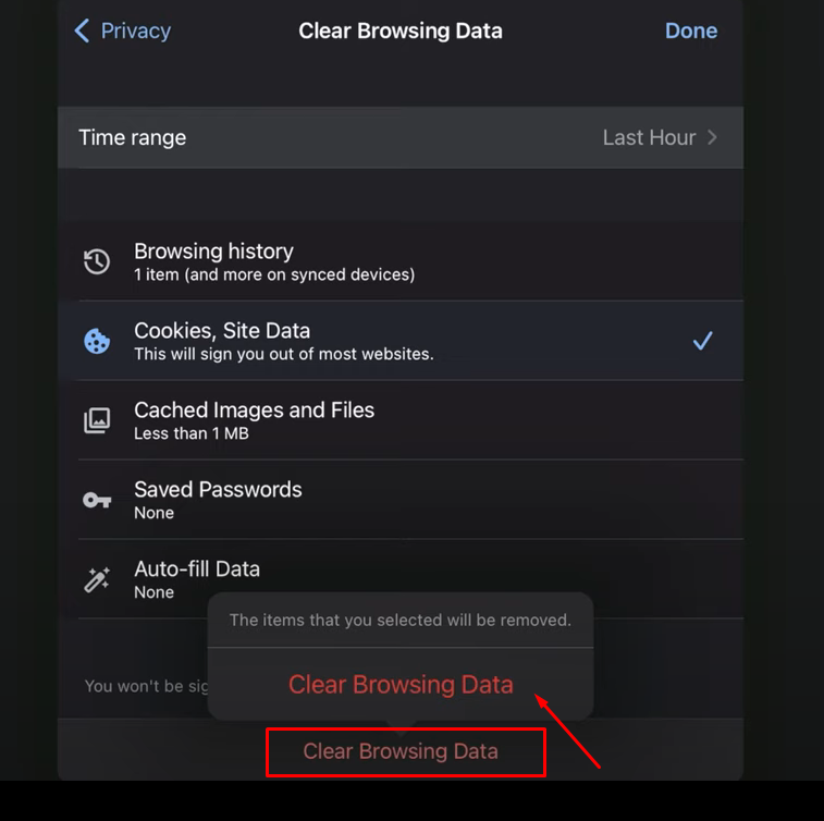 choosing Clear Browsing Data