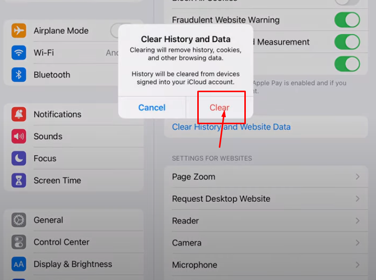 Tap Clear History and Data 