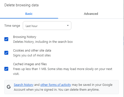 Decide which data types (cookies, browsing history, cached images, etc.) 