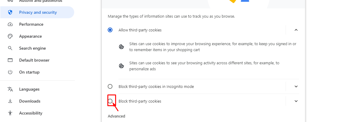 select Block third-party cookies