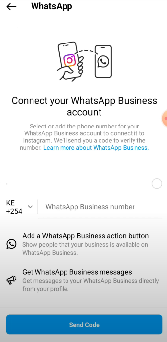 Enter the phone number you want to use for WhatsApp and tap "send code".