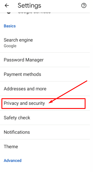 Scroll down and select Privacy & Security