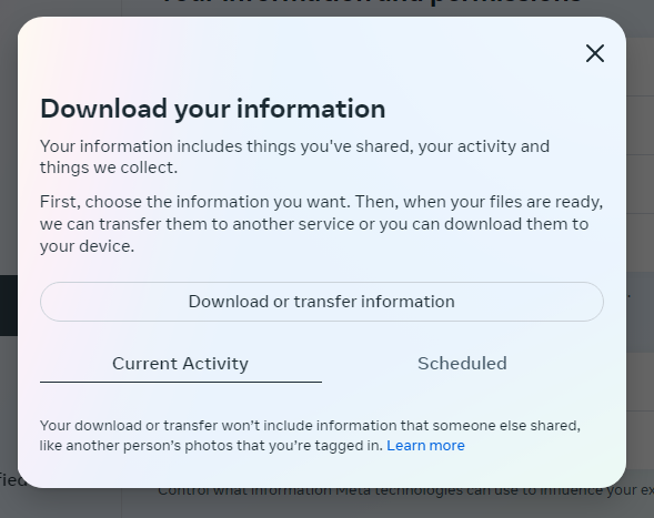 Click Download or Transfer Information