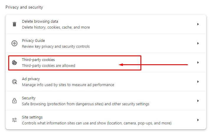 Tap Third-party cookies