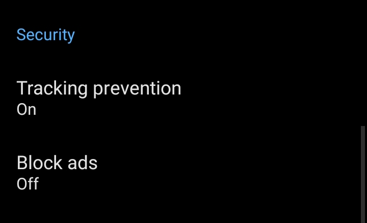 Tap on the “Tracking prevention” option