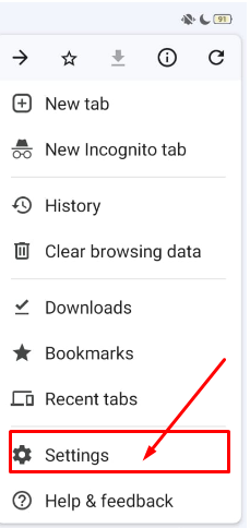 Navigate to chrome settings option