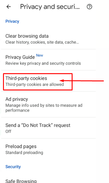 Tap Third-party cookies