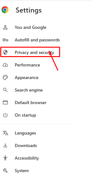 Click Privacy and Security in the sidebar 