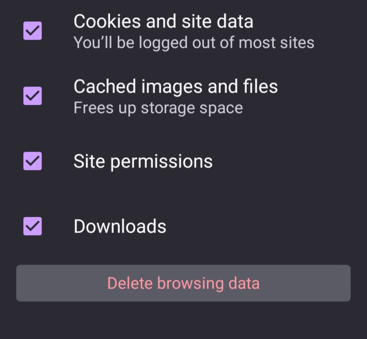 Choose which types of data you want to delete